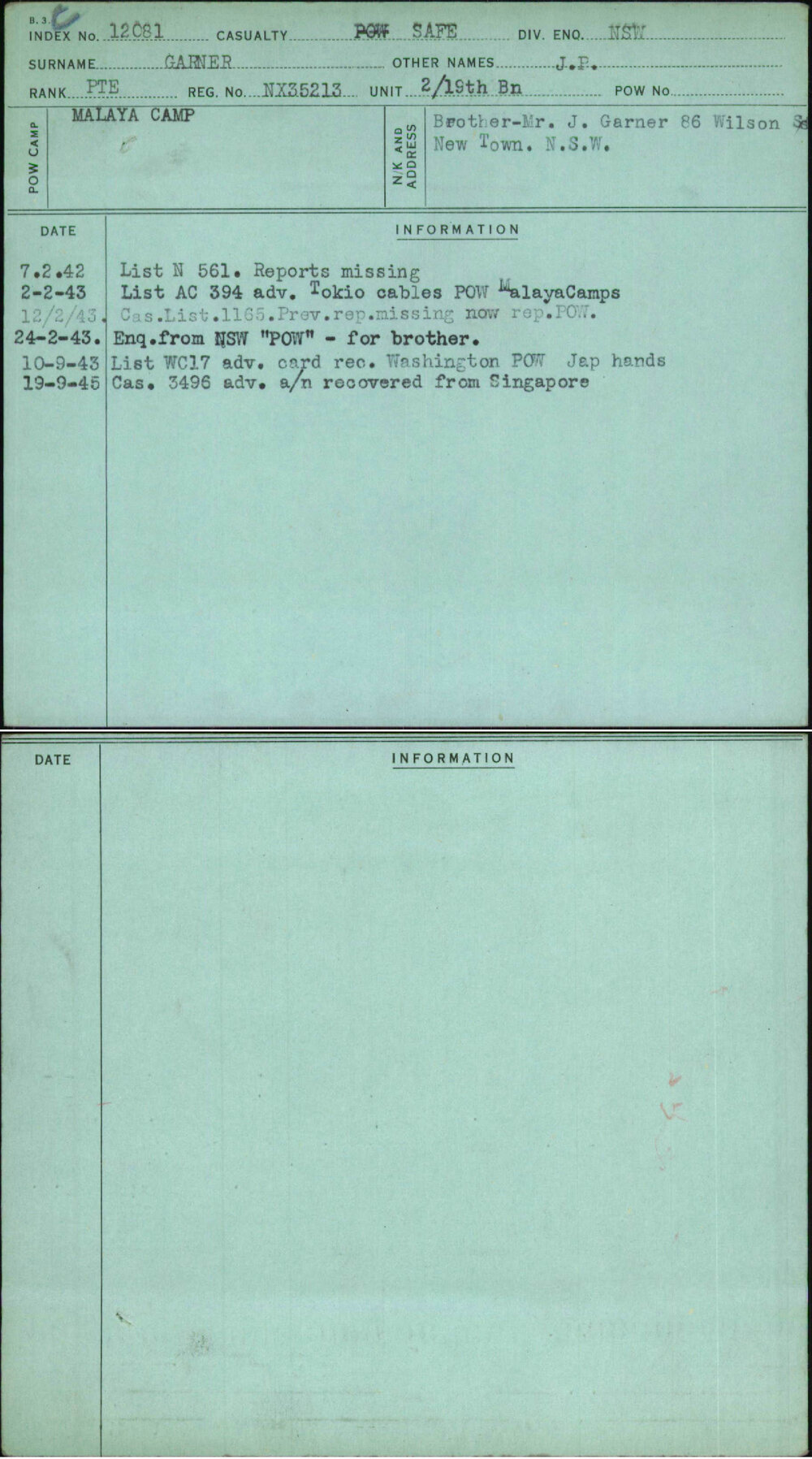 Garner, J P, NX35213