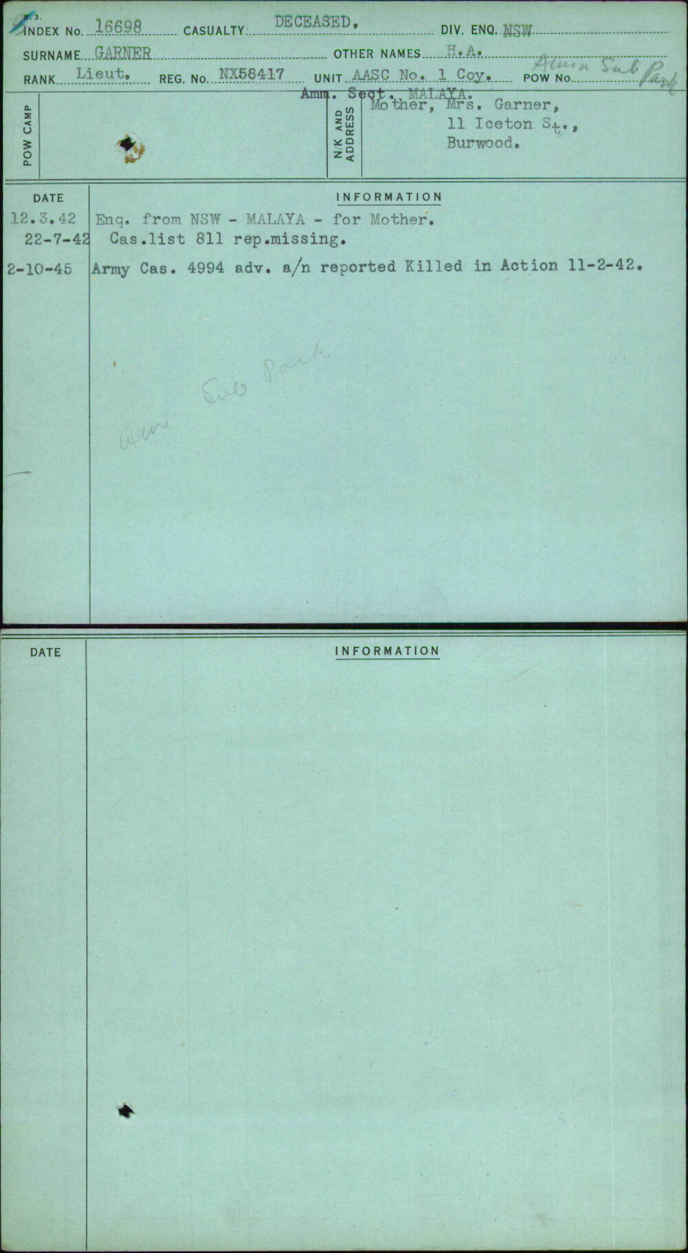 Garner, H A, NX58417