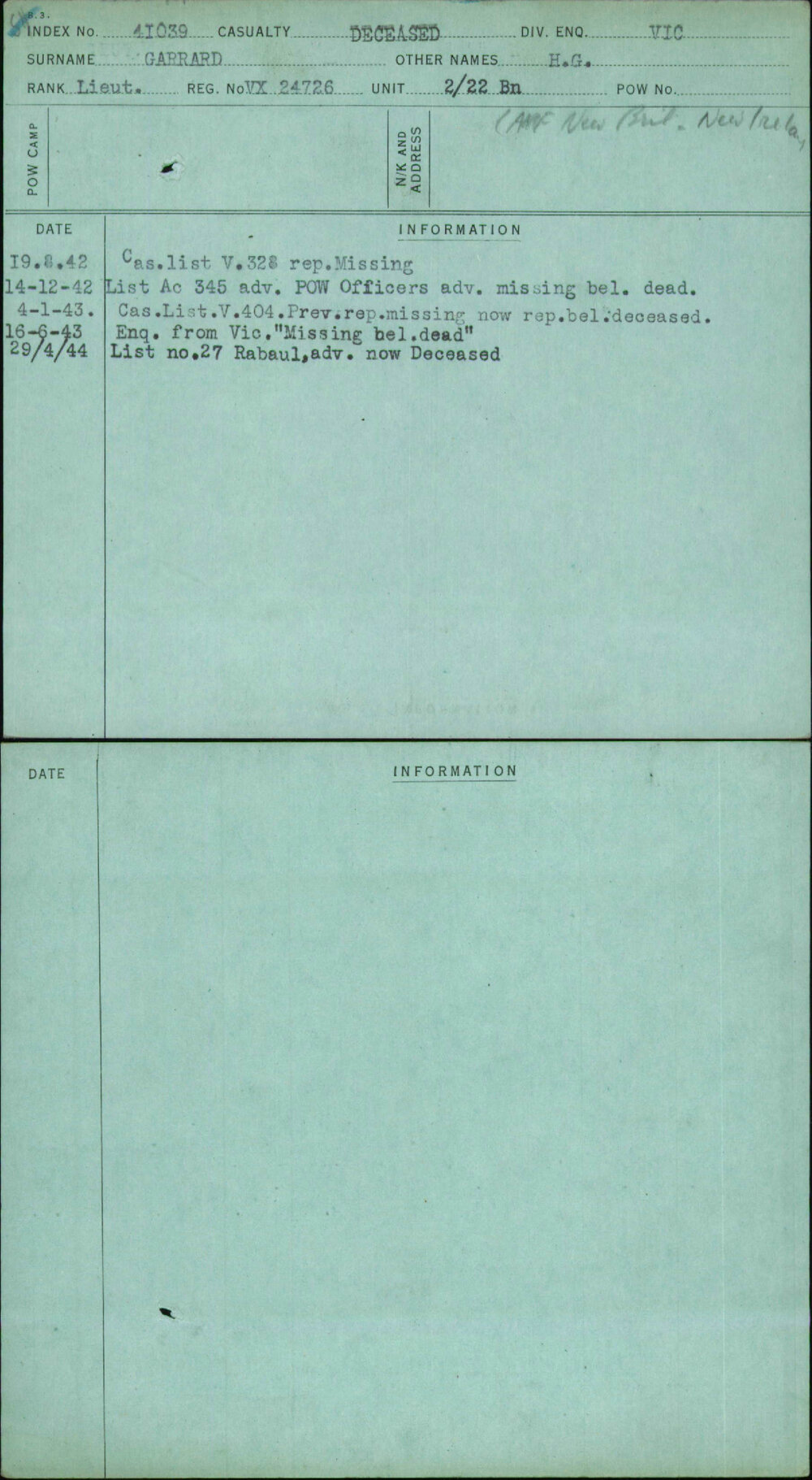 Garrard, H G, VX24726