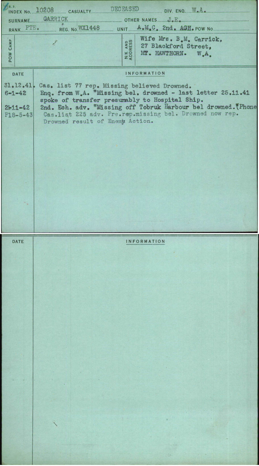 Garrick, J E, WX1448