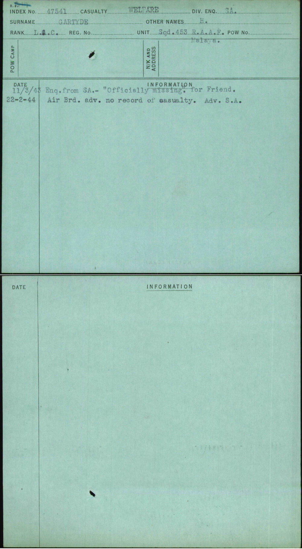 Gartyde, H, [No Service Number]