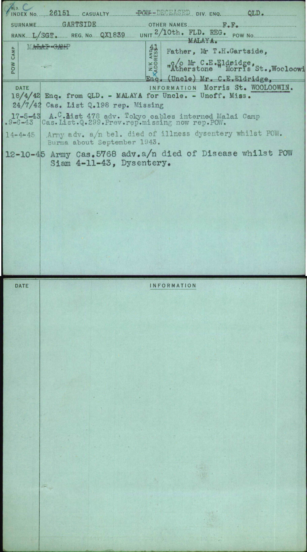 Gartside, F F, QX1839