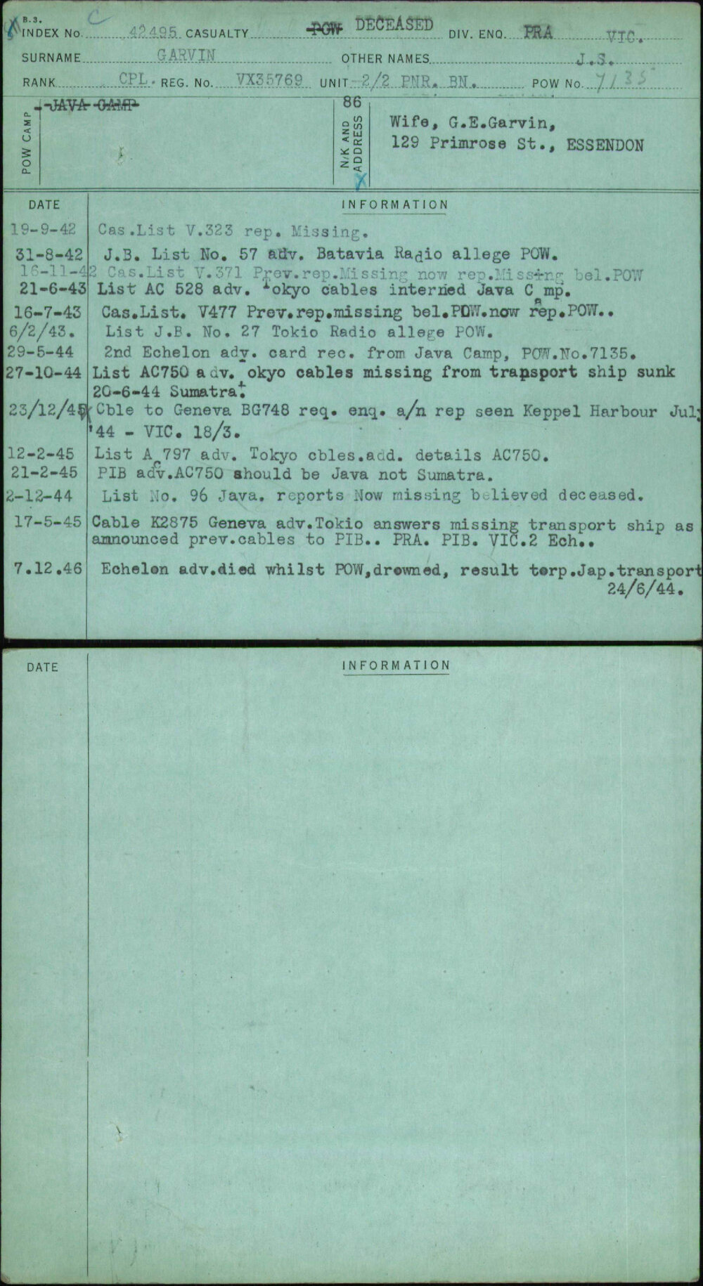 Garvin, J S, VX35769