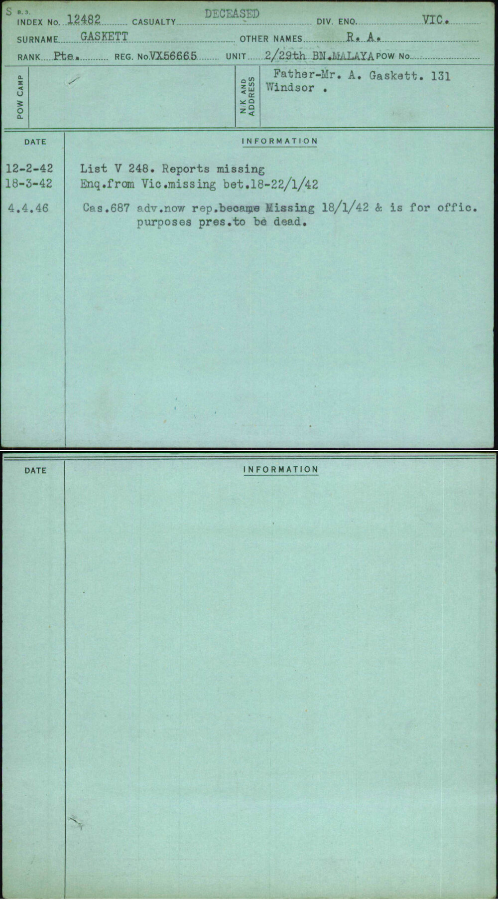 Gaskett, R A, VX56665