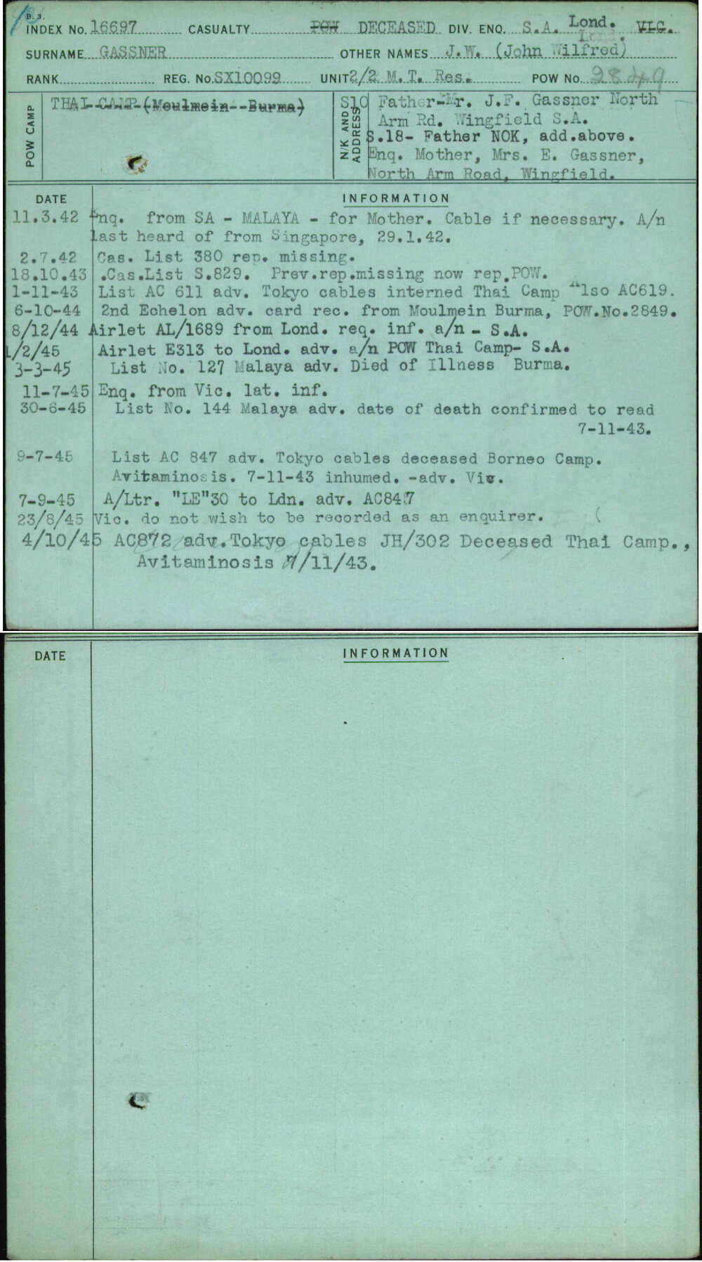 Gassner, J W (John Wilfred), SX10099