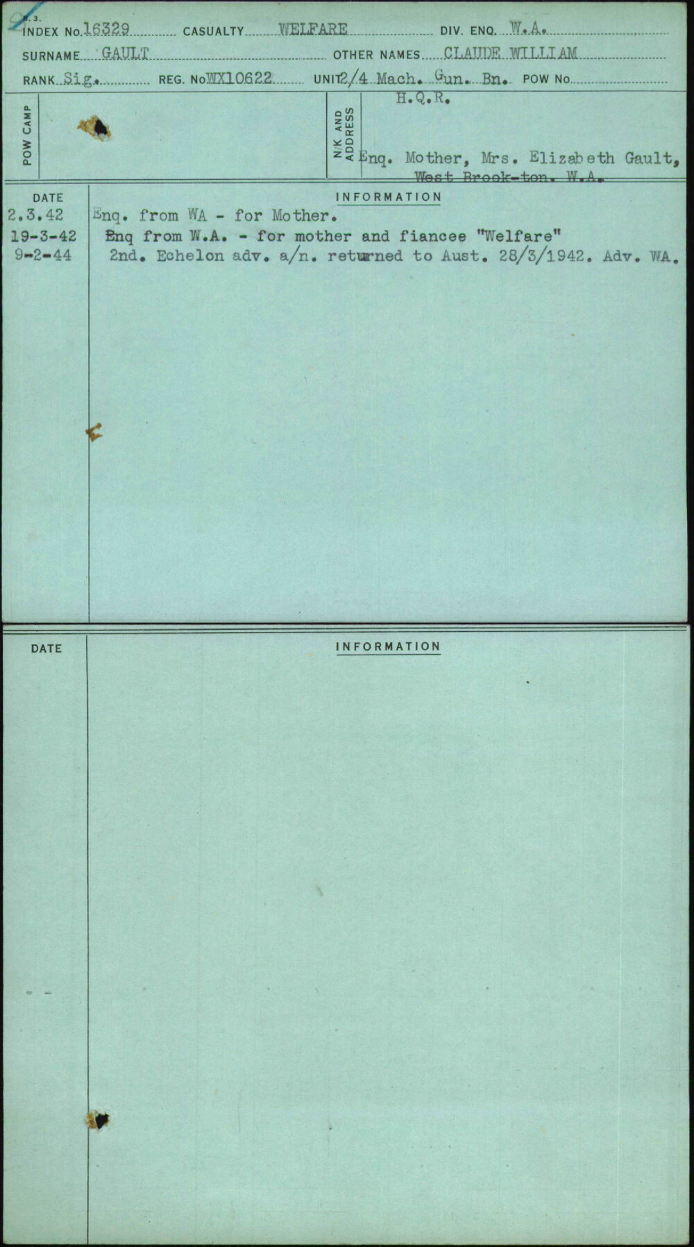 Gault, Claude William, WX10622