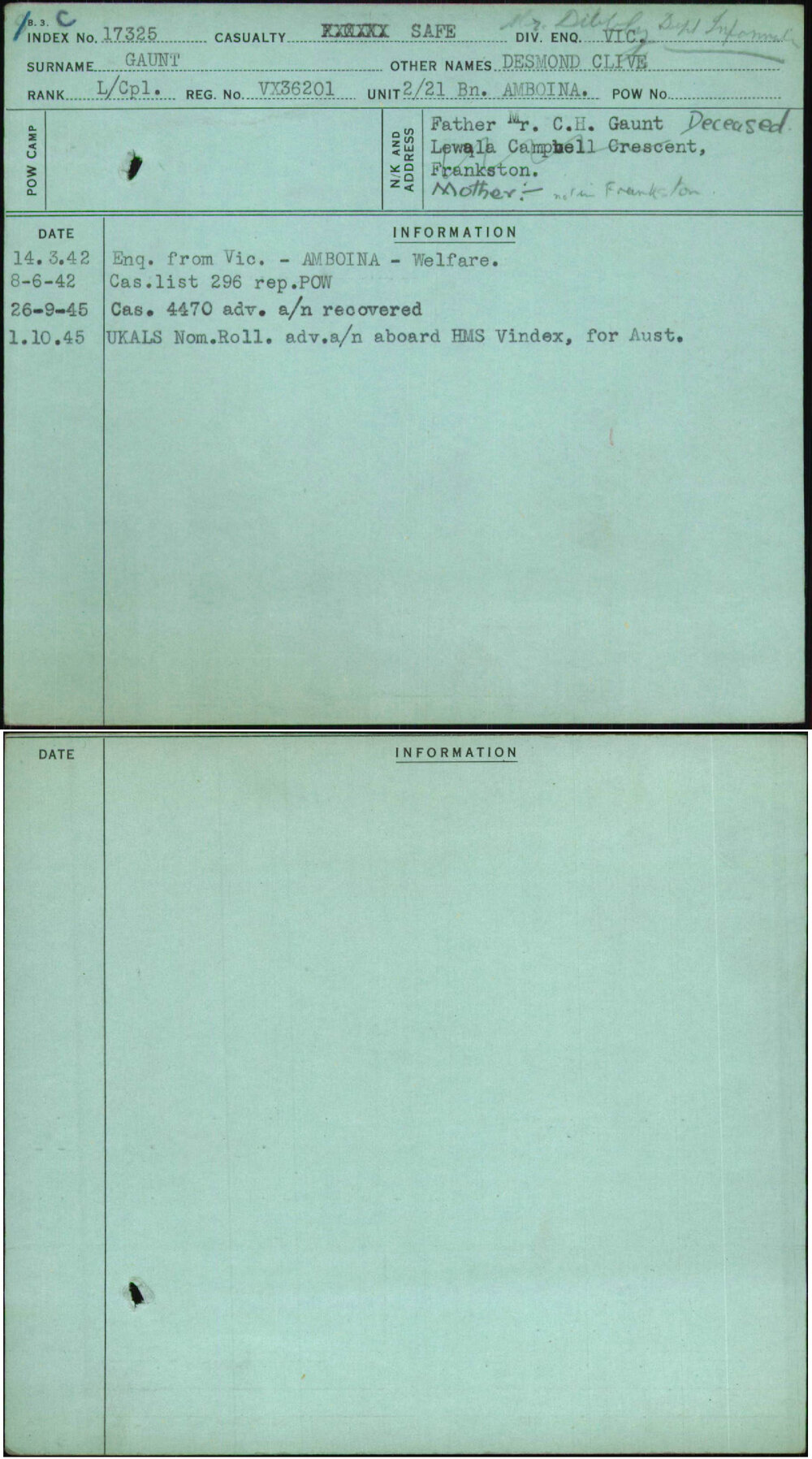 Gaunt, Desmond Clive, VX36201