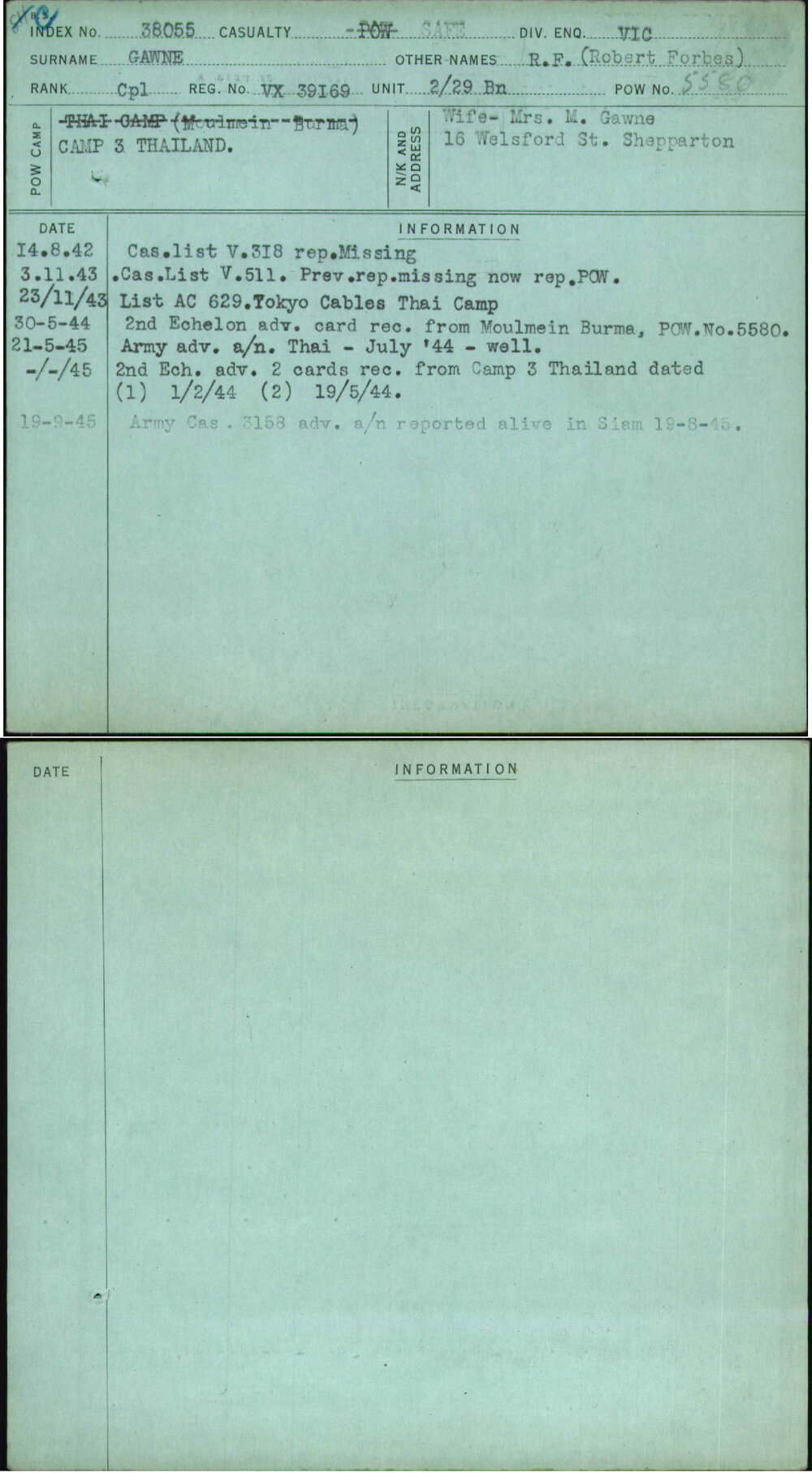 Gawne, R F (Robert Forbes), VX39169