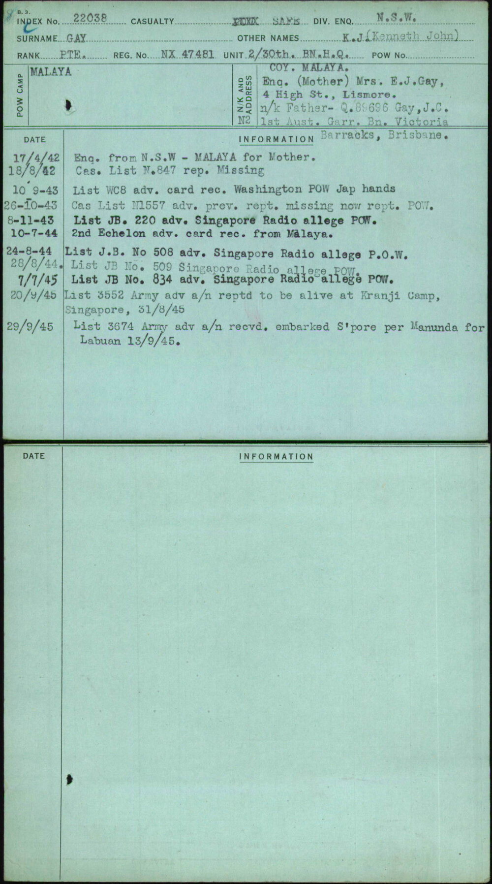 Gay, K J (Kenneth John), NX47481