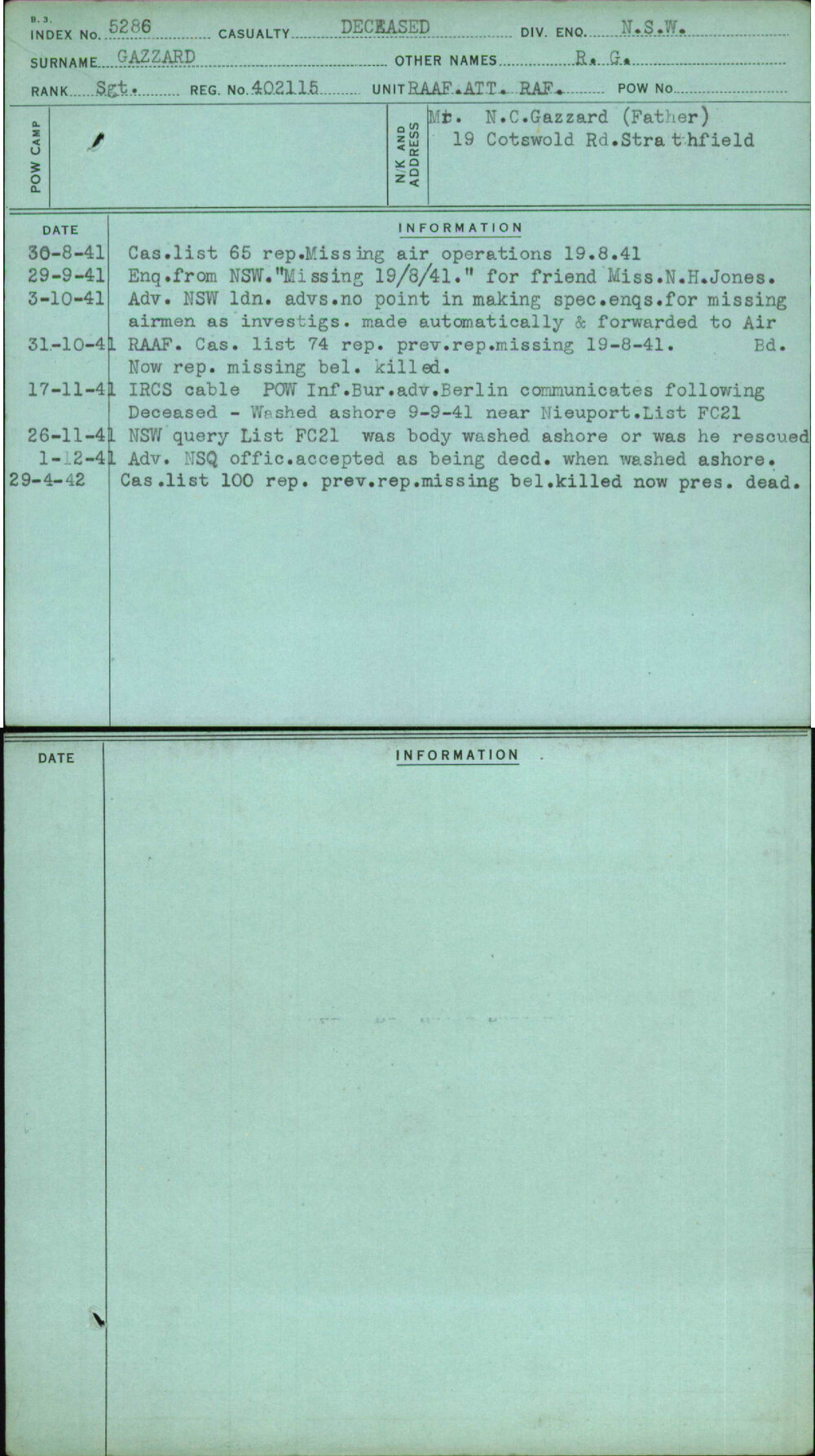 Gazzard, R G, 402115