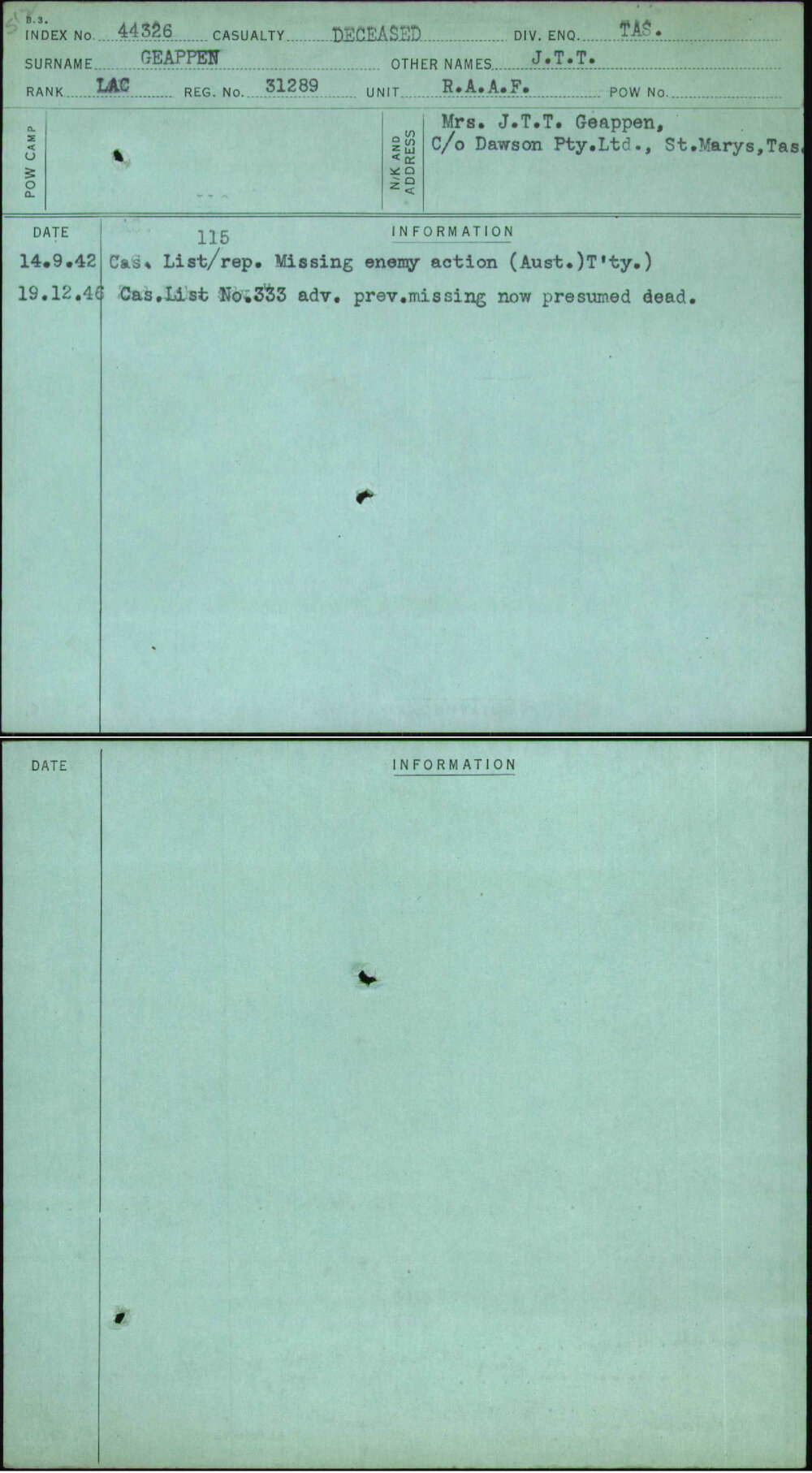 Geappen, J T T, 31289