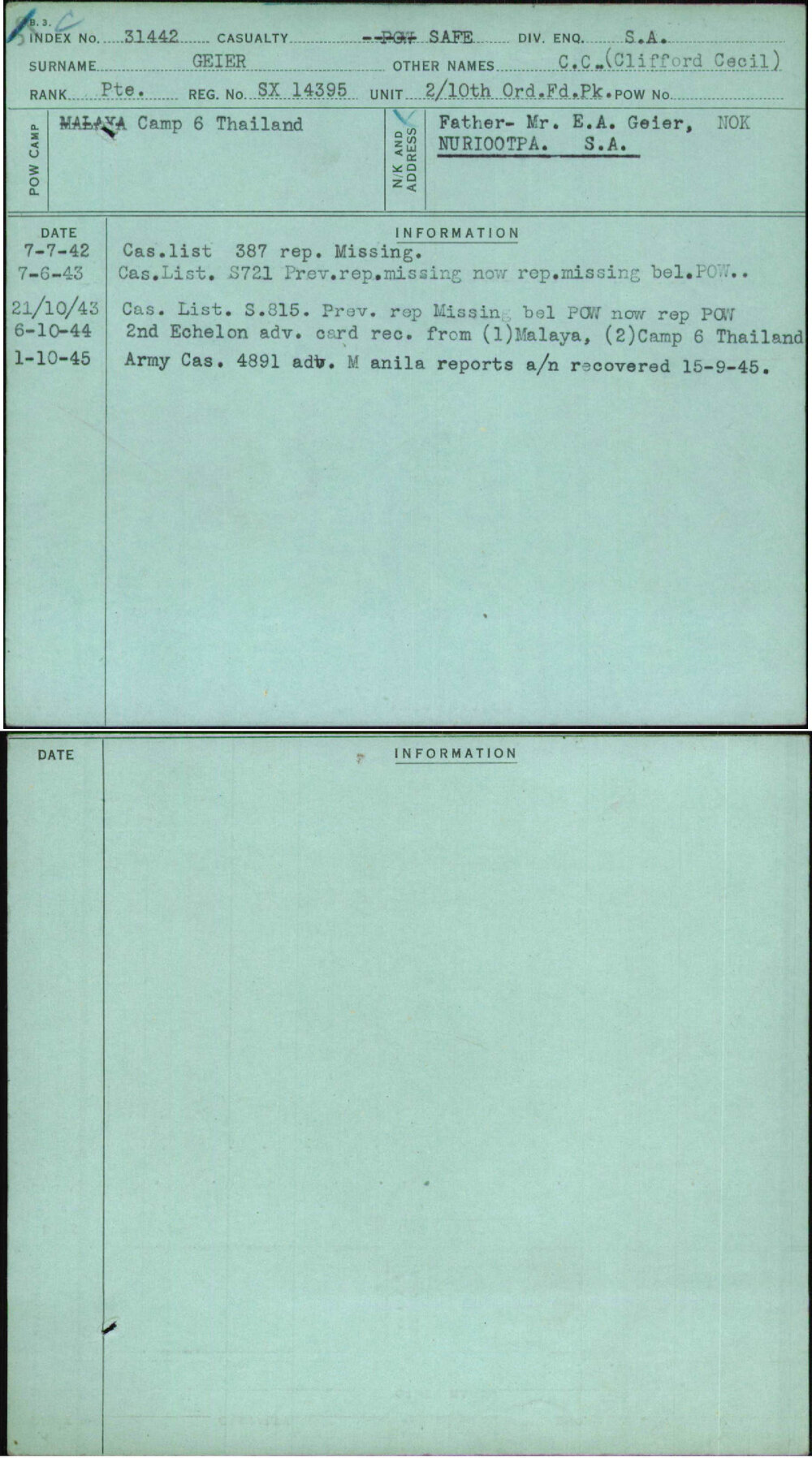 Geier, C C (Clifford Cecil), SX14395