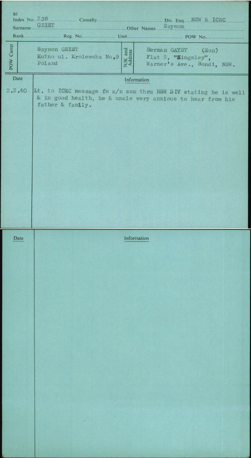 Geist, Szymon, [No Service Number]