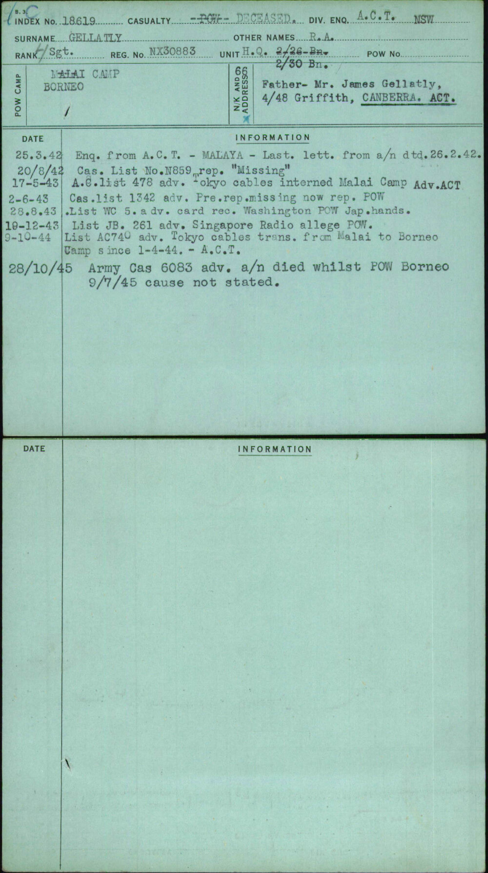 Gellatly, R A, NX30883