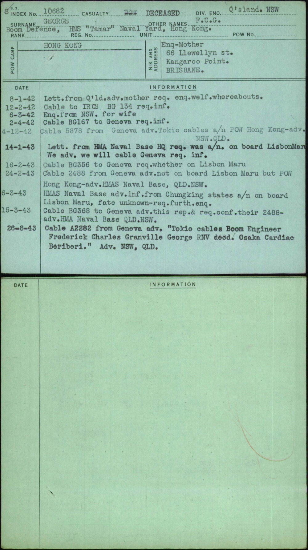 George, F C G, [No Service Number]