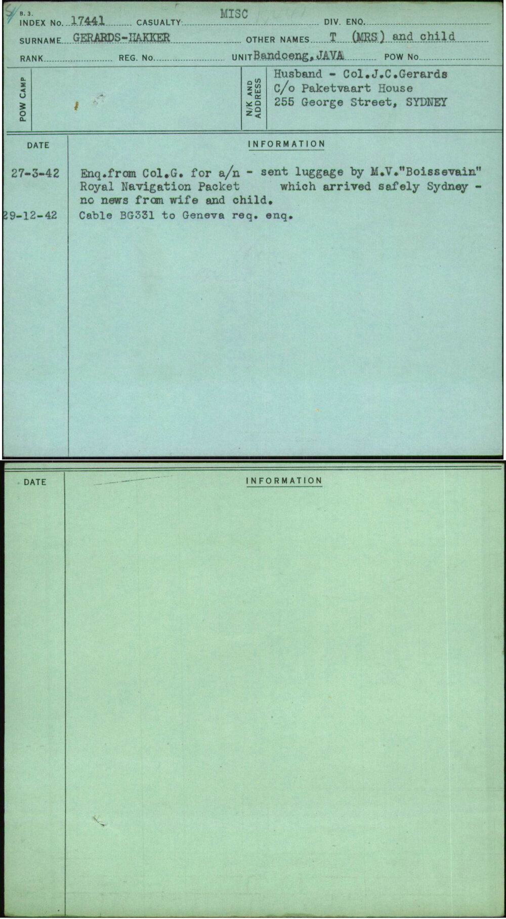 Gerards-Hakker, T (Mrs) And Child, [No Service Number]