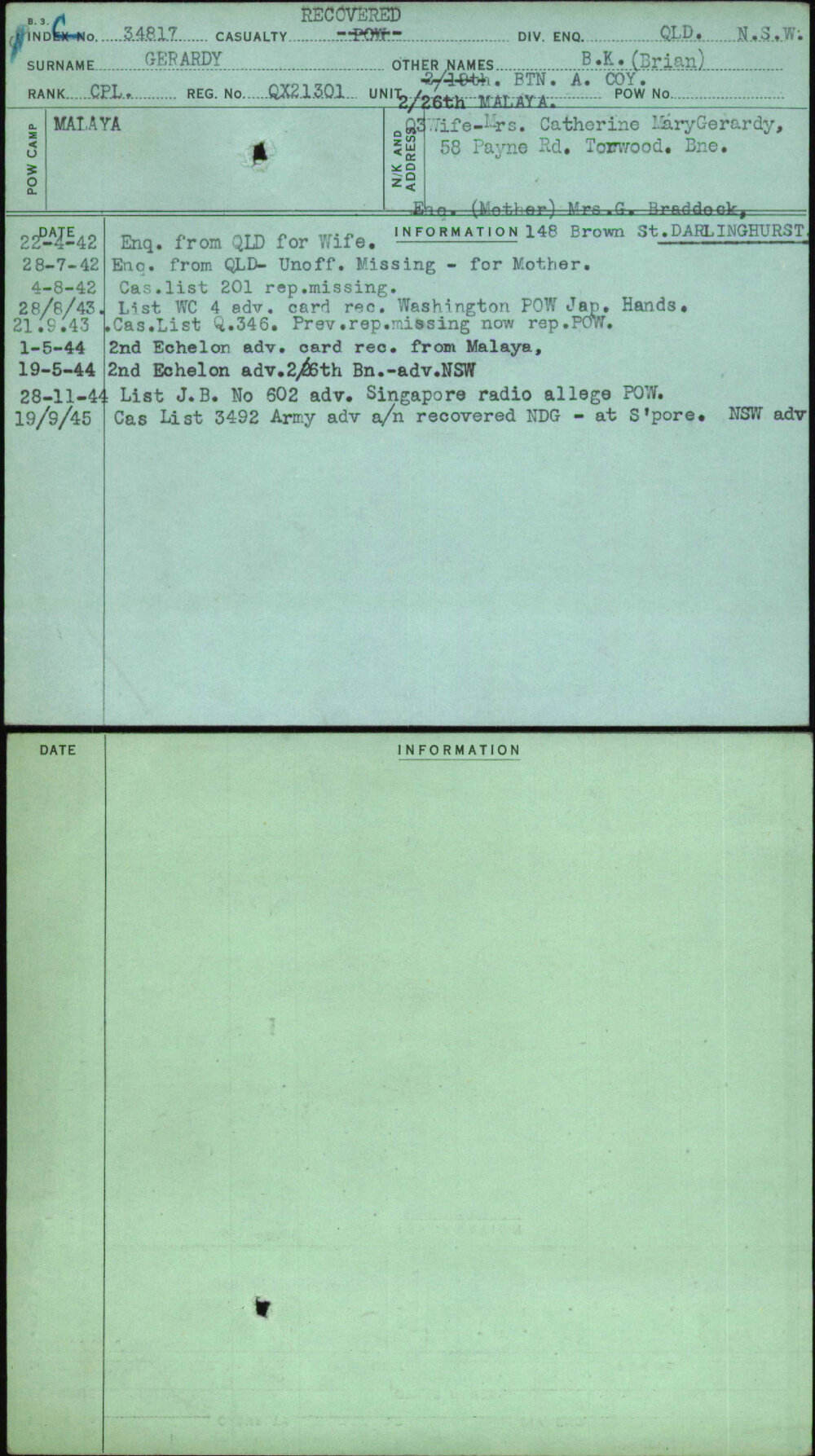 Gerardy, B K (Brian), QX21301