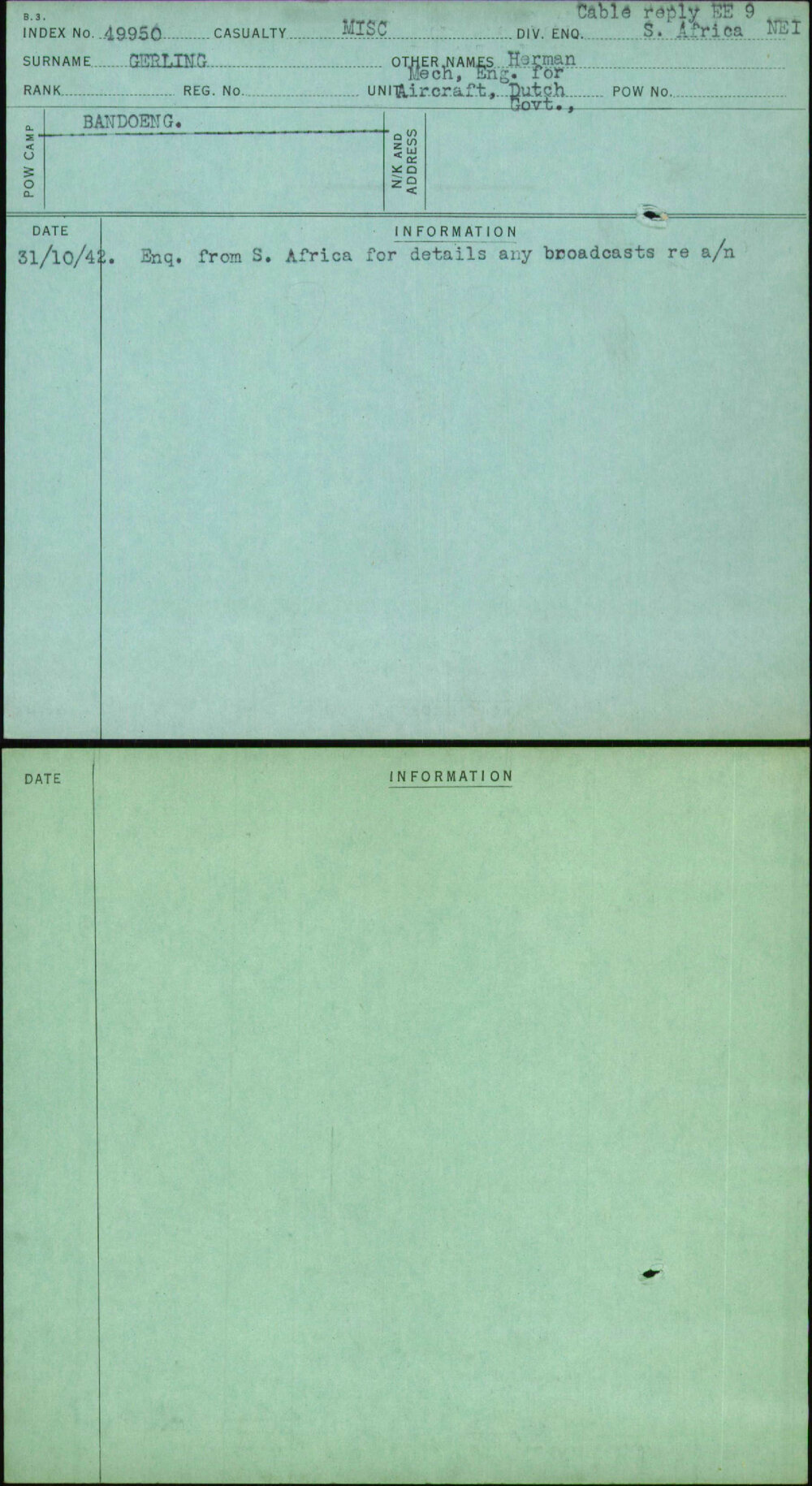 Gerling, Herman, [No Service Number]