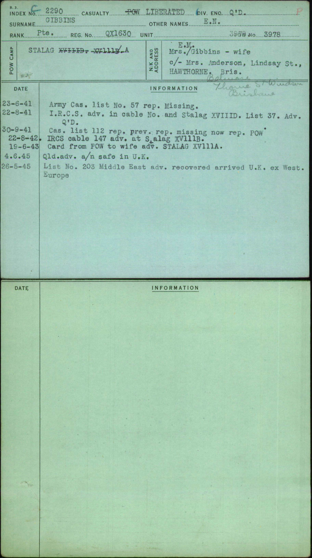 Gibbins, E N, QX1630