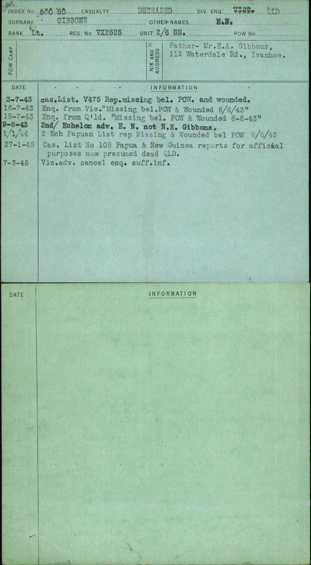 Gibbons, E N, VX2525