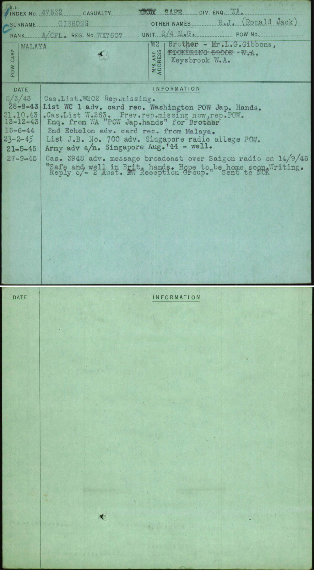 Gibbons, R J (Ronald Jack), WX7607