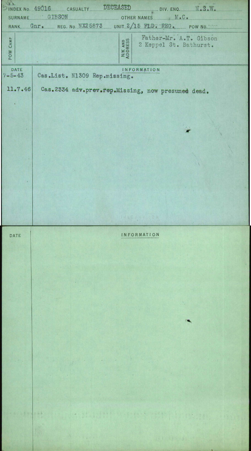 Gibson, M C, NX25873