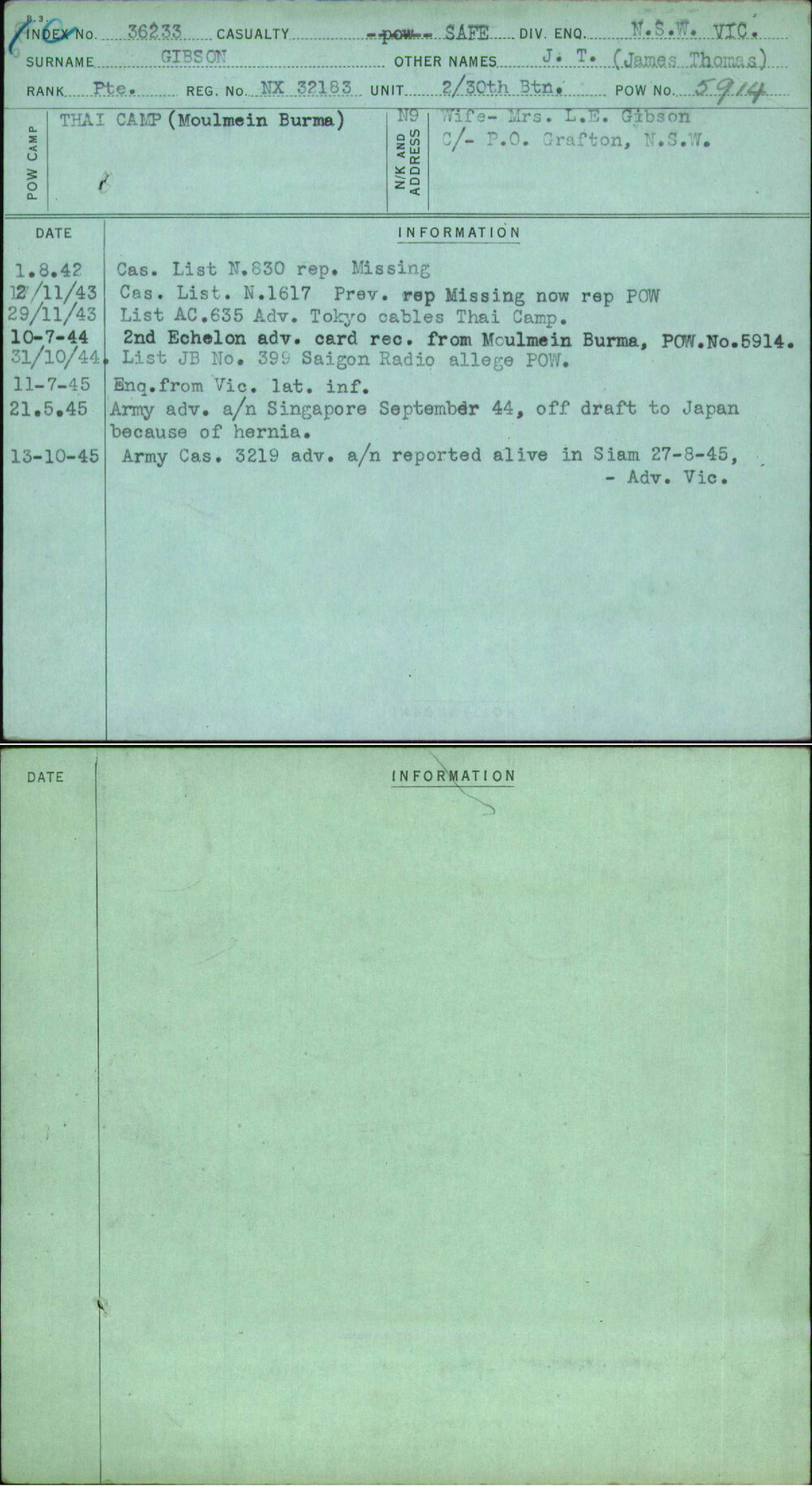 Gibson, J T (James Thomas), NX32183