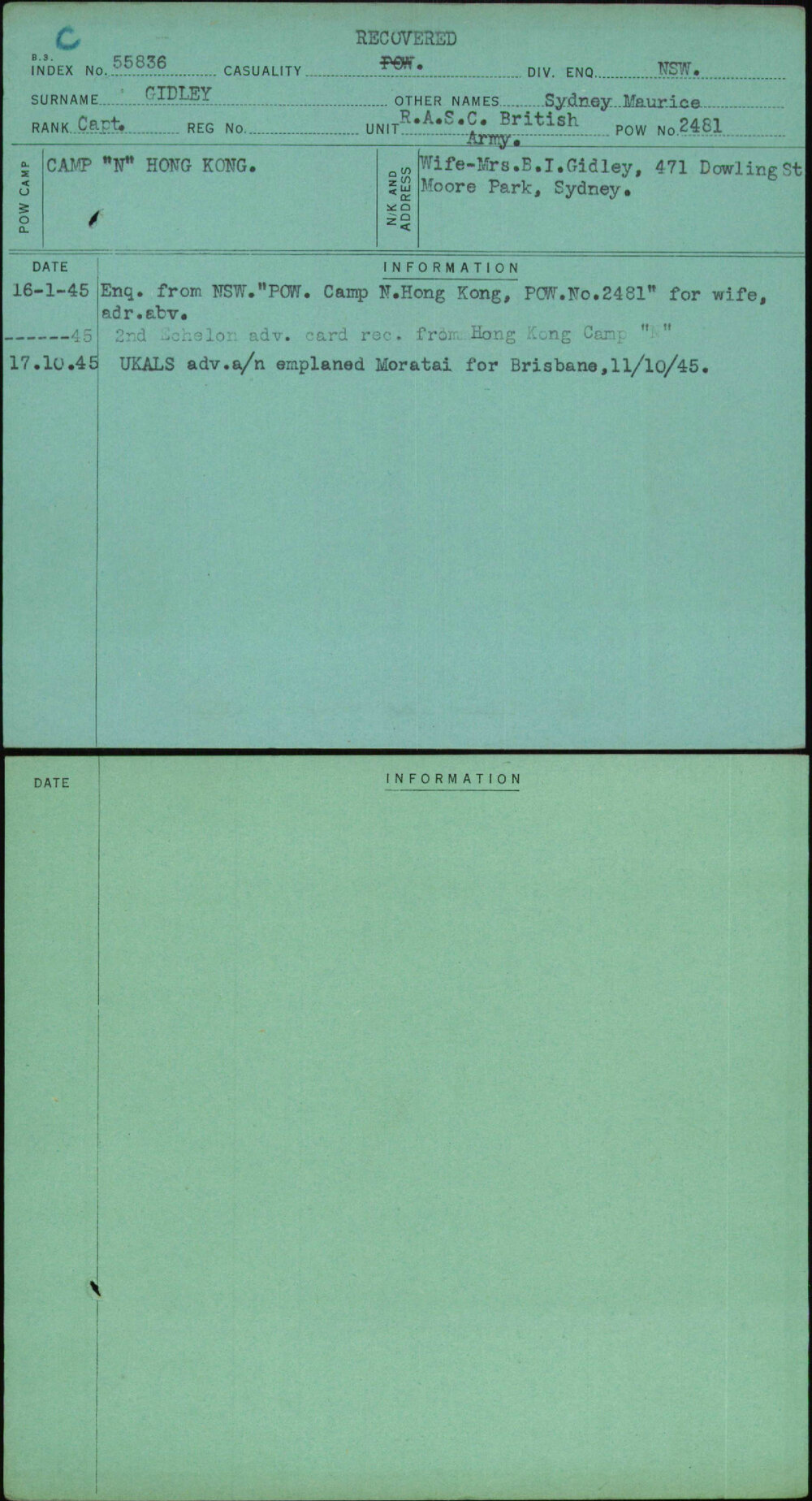 Gidley, Sydney Maurice, [No Service Number]