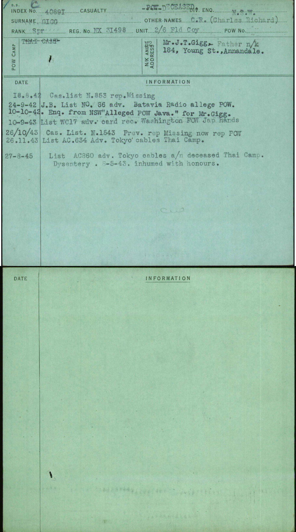 Gigg, C R (Charles Richard), NX31498
