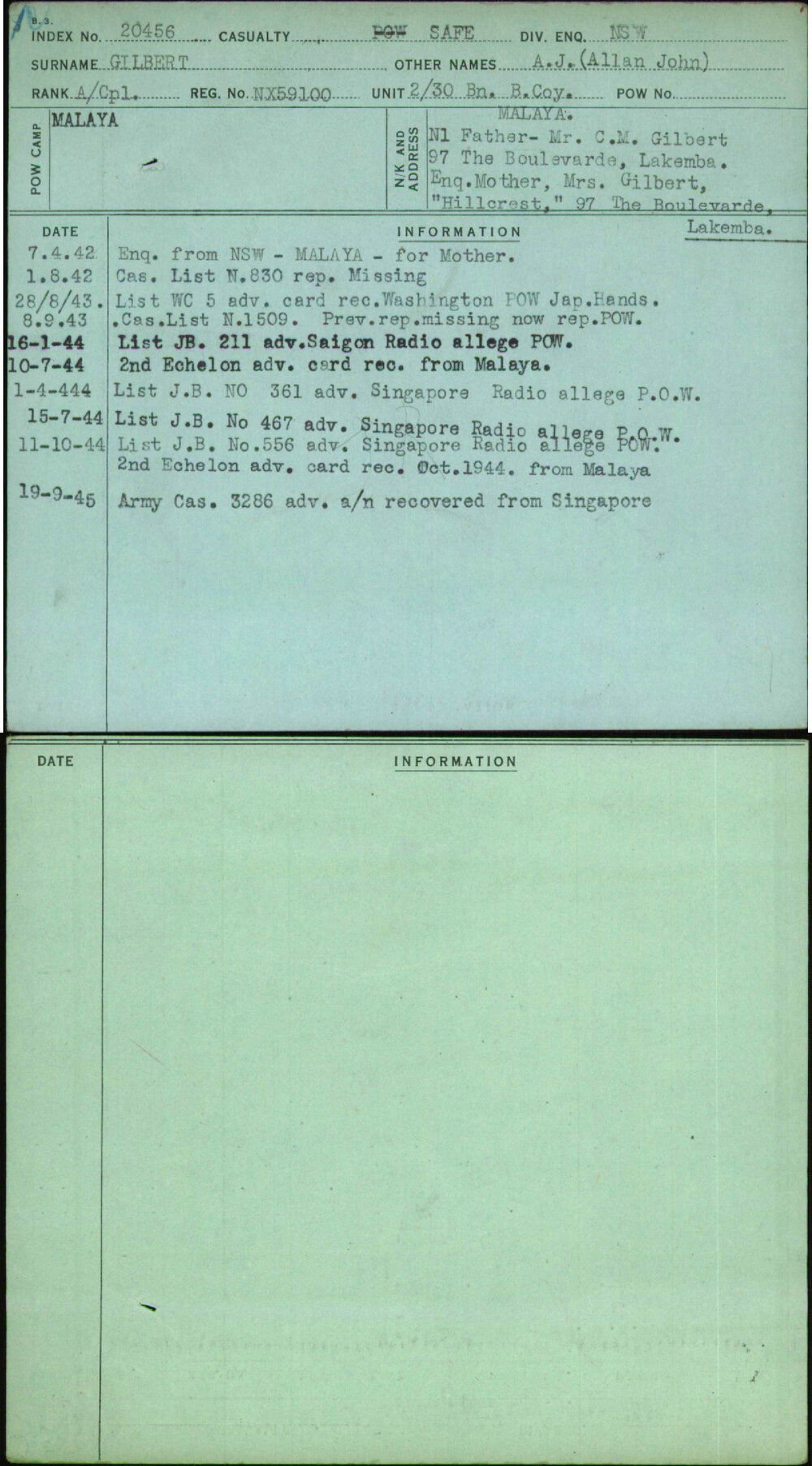Gilbert, A J (Allan John), NX59100