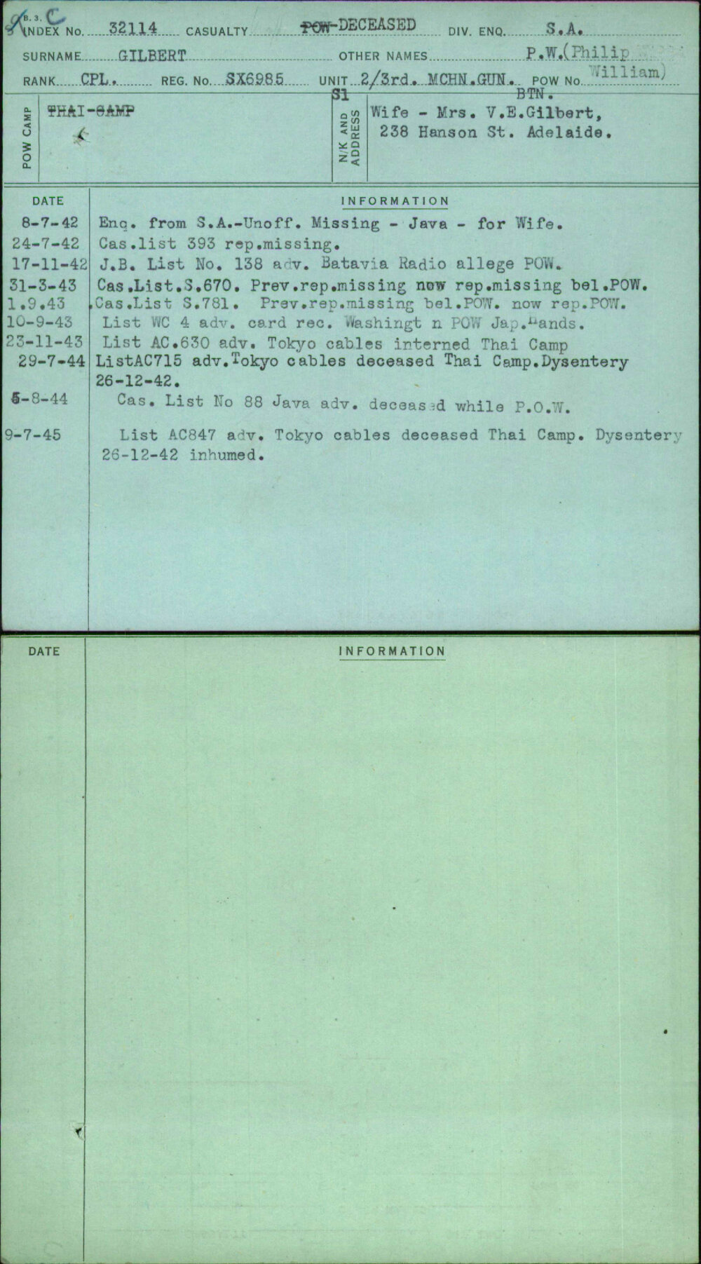 Gilbert, P W (Philip William), SX6985