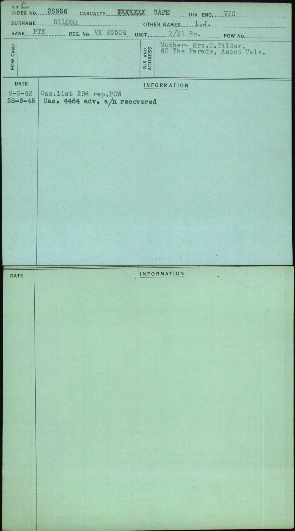 Gilder, L J, VX26504