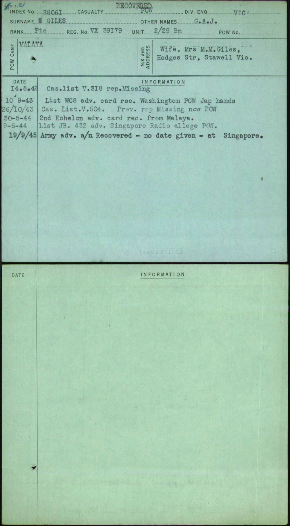 Giles, G A J, VX39179