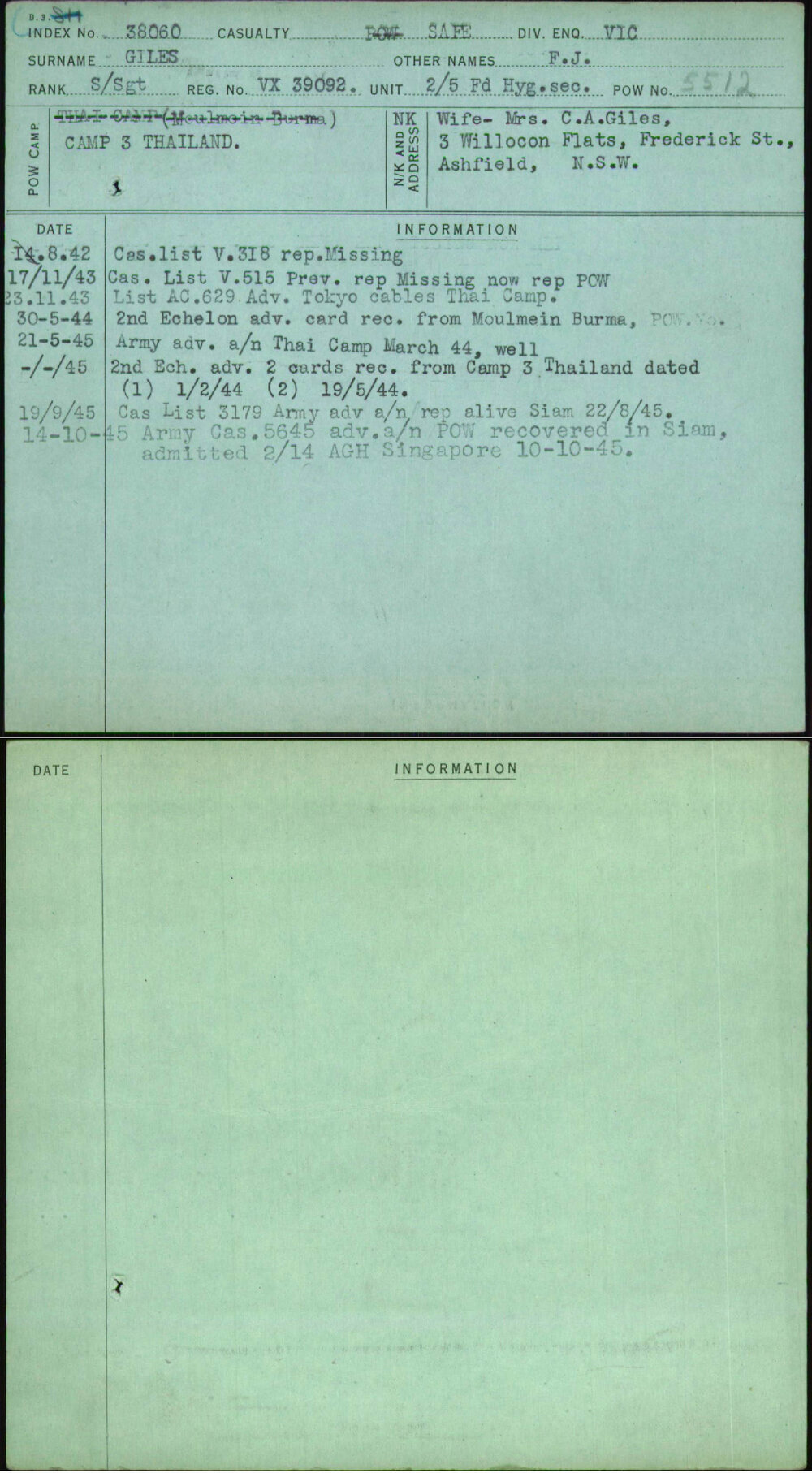 Giles, F J, VX39092