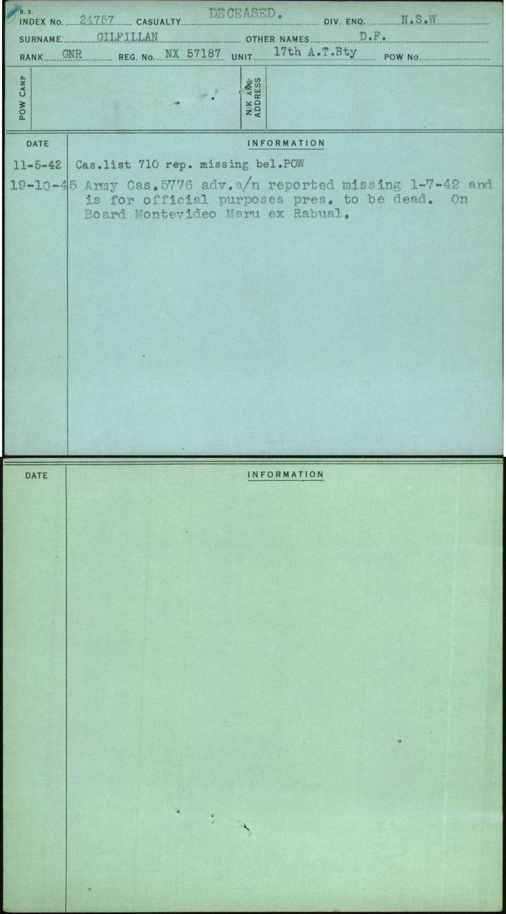 Gilfillan, D F, NX57187