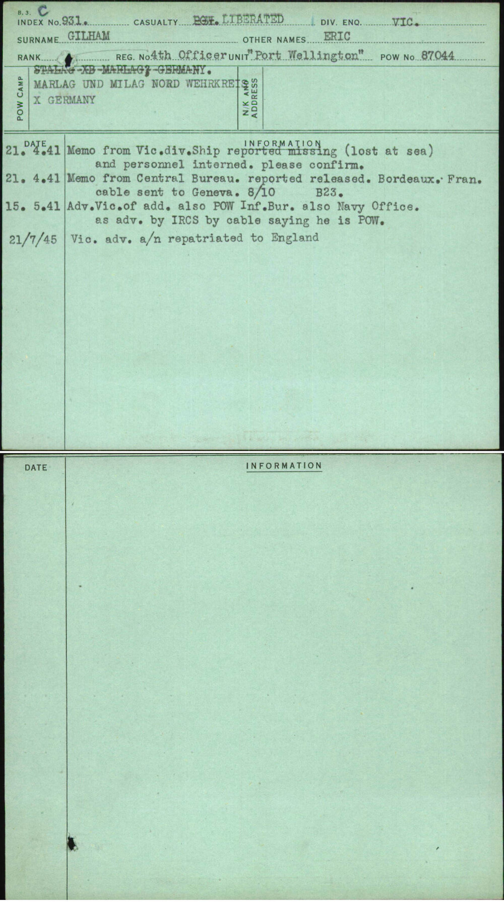 Gilham, Eric, 4Th Officer