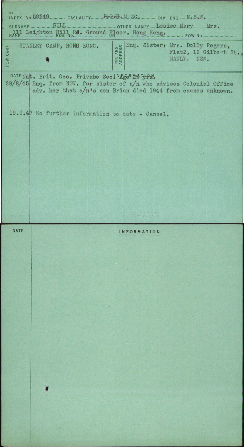 Gill, Louise Mary Mrs, [No Service Number]