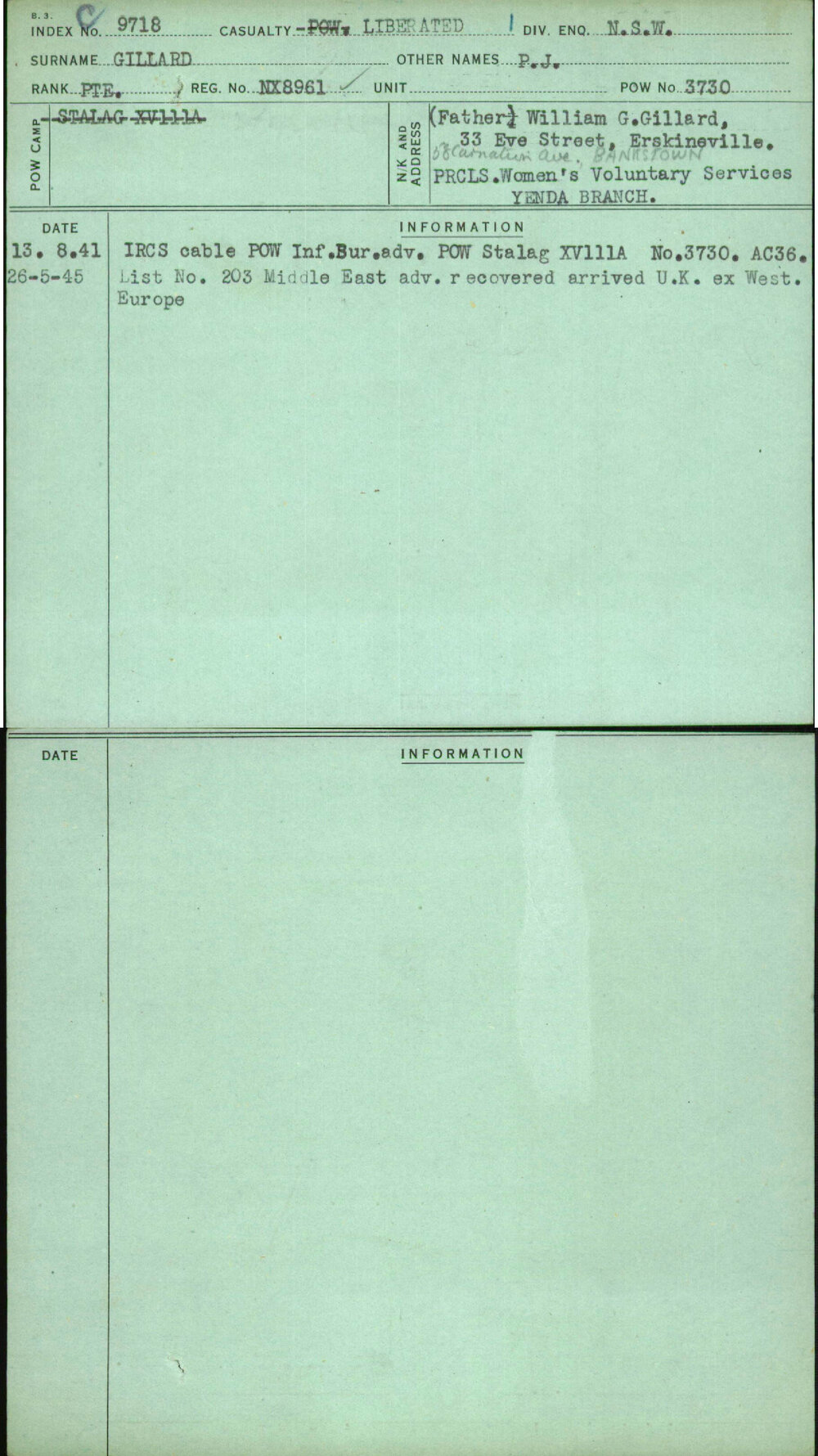 Gillard, P J, NX8961