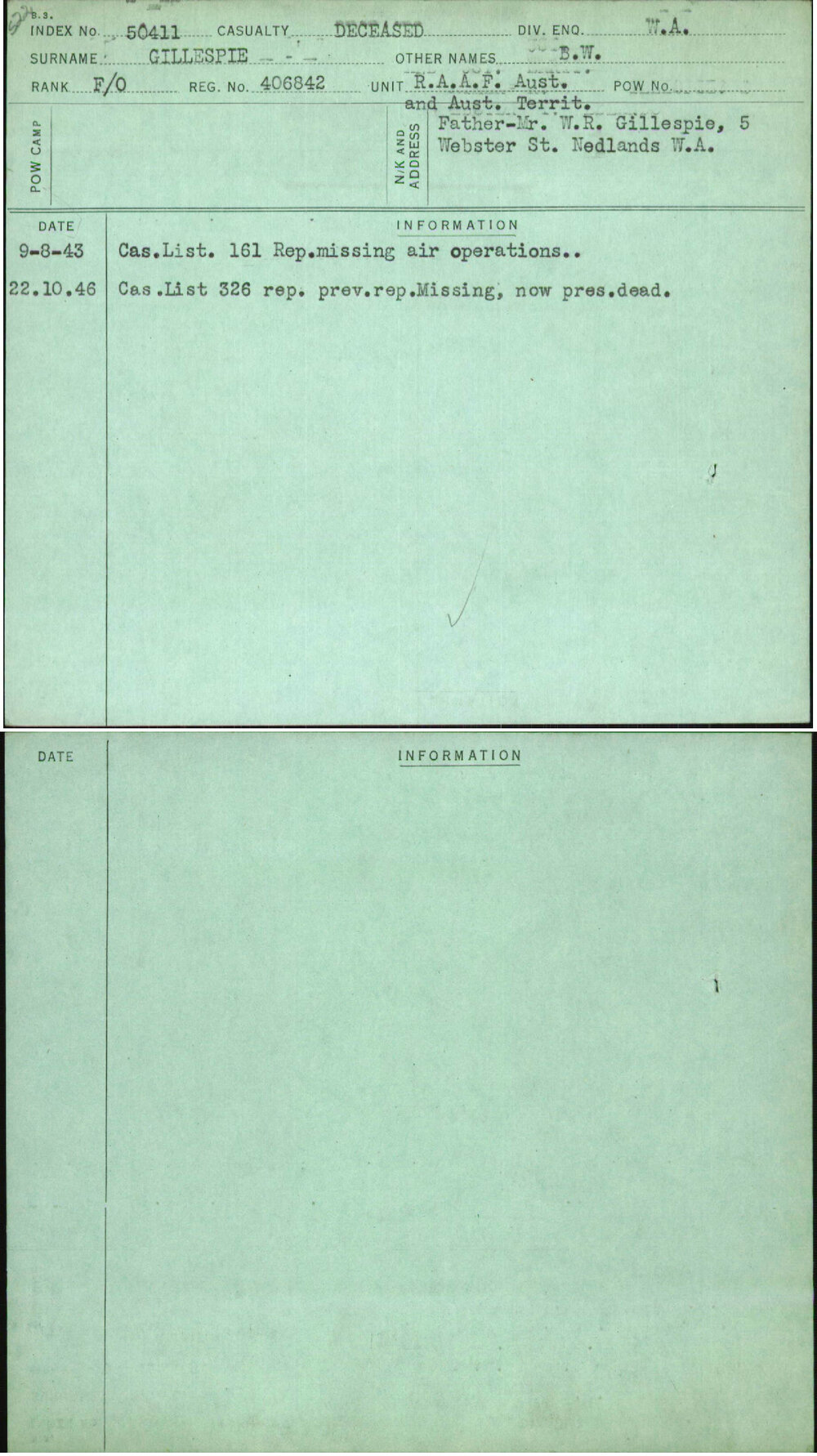 Gillespie, B W, 406842