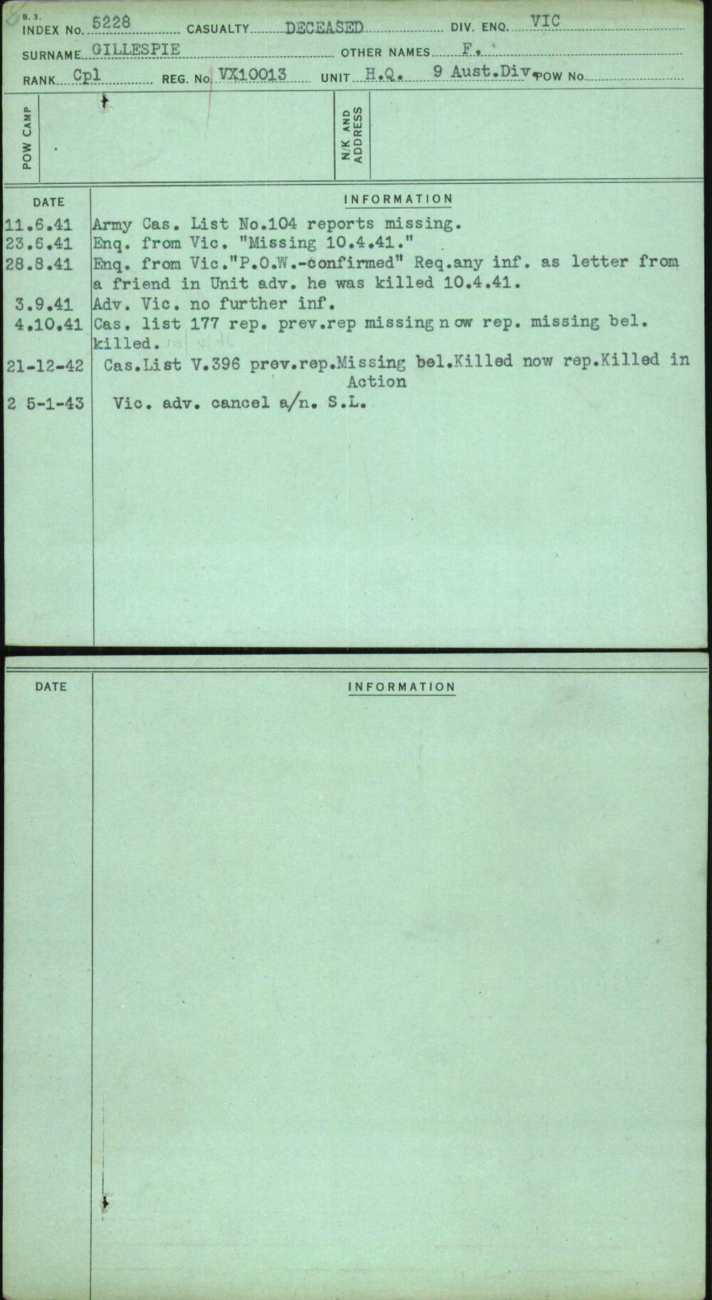 Gillespie, F, VX10013