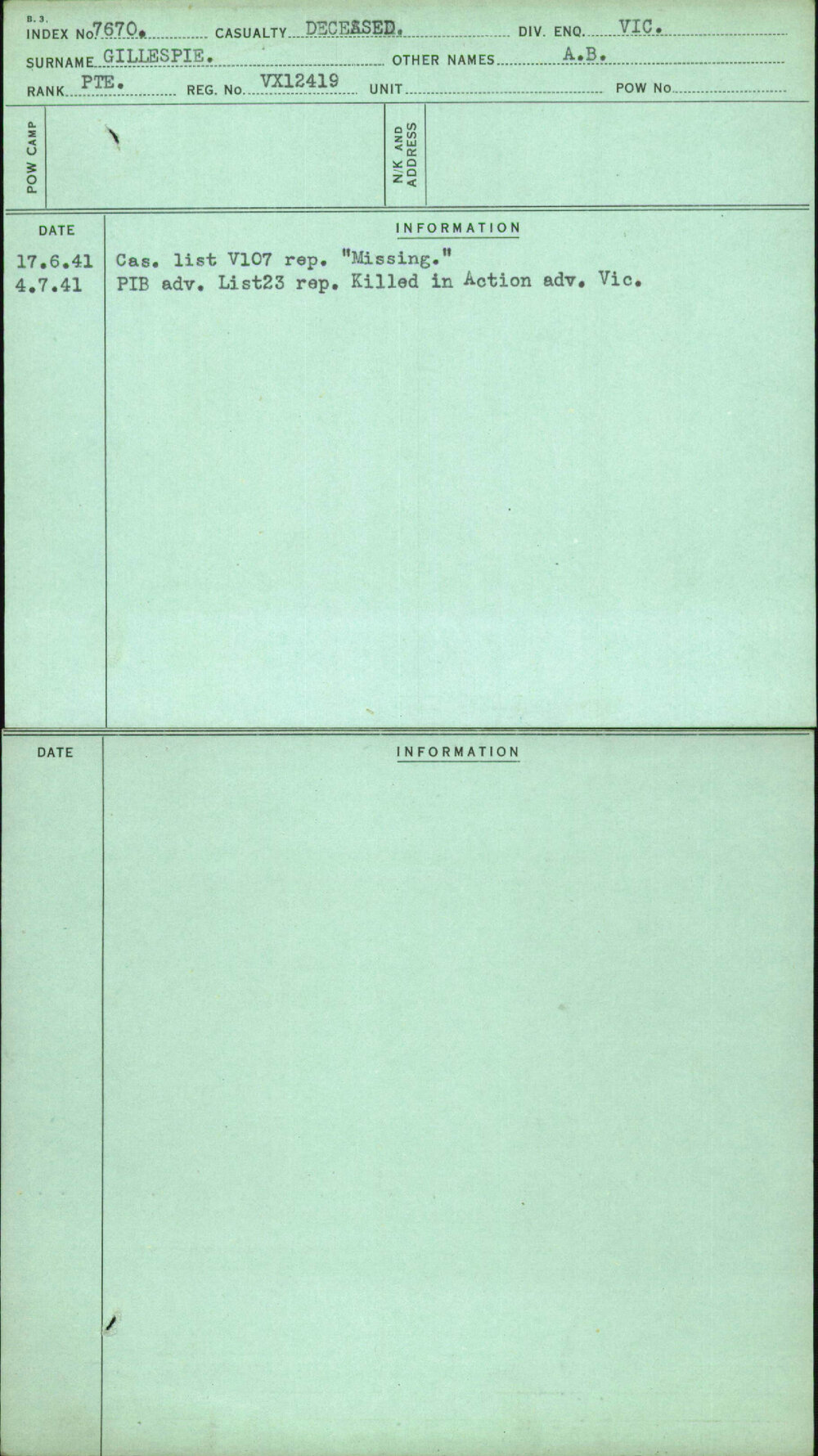 Gillespie, A B, VX12419