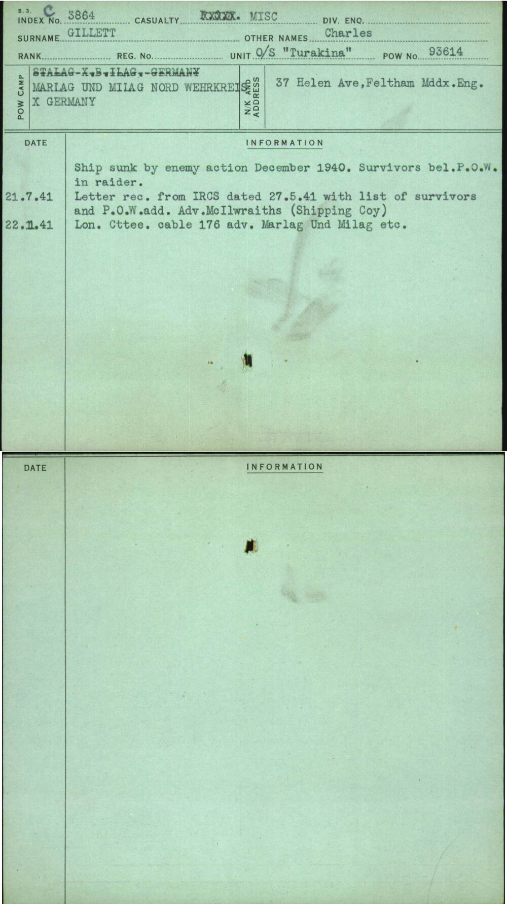 Gillett, Charles, [No Service Number]