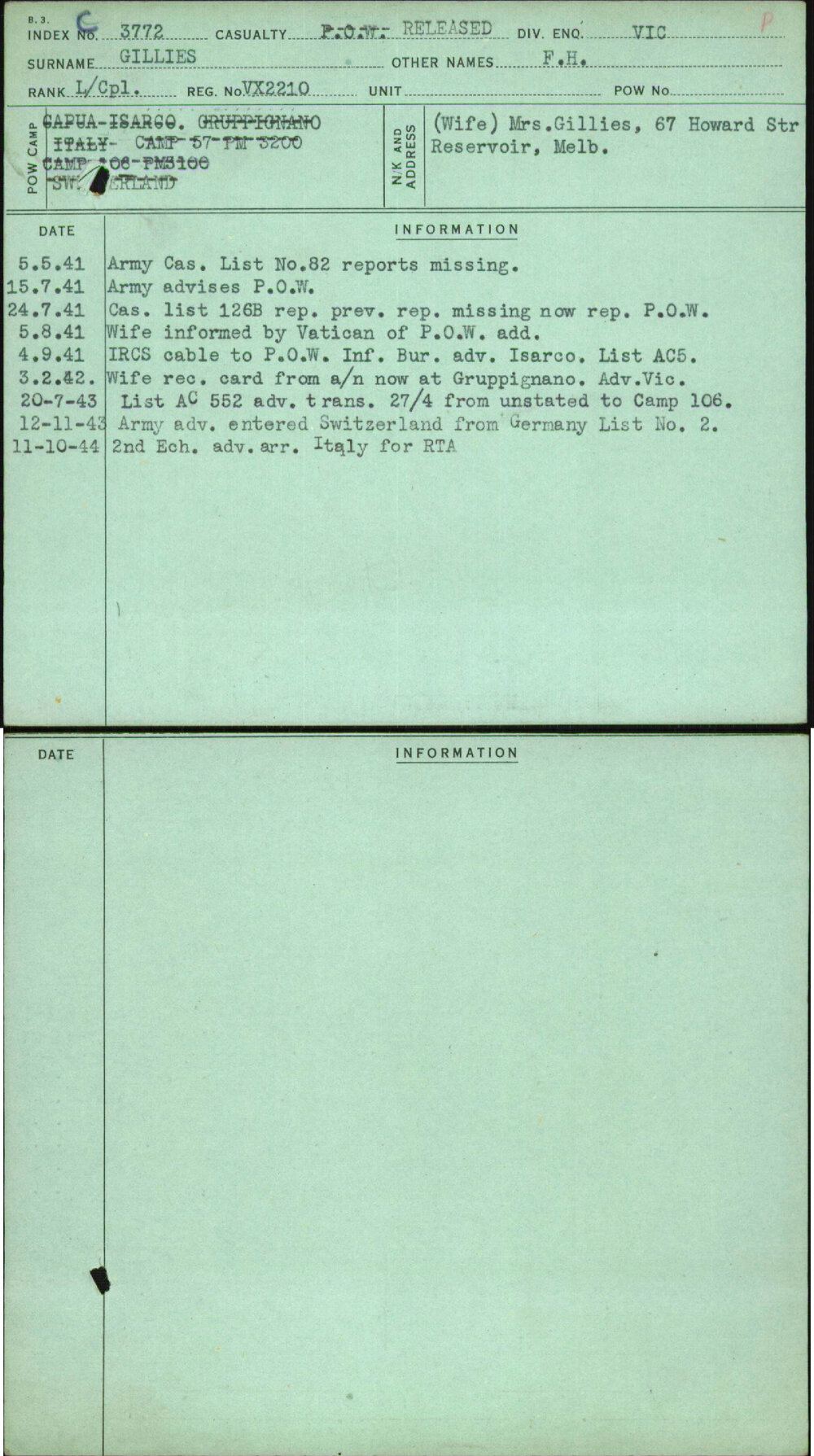 Gillies, F H, VX2210