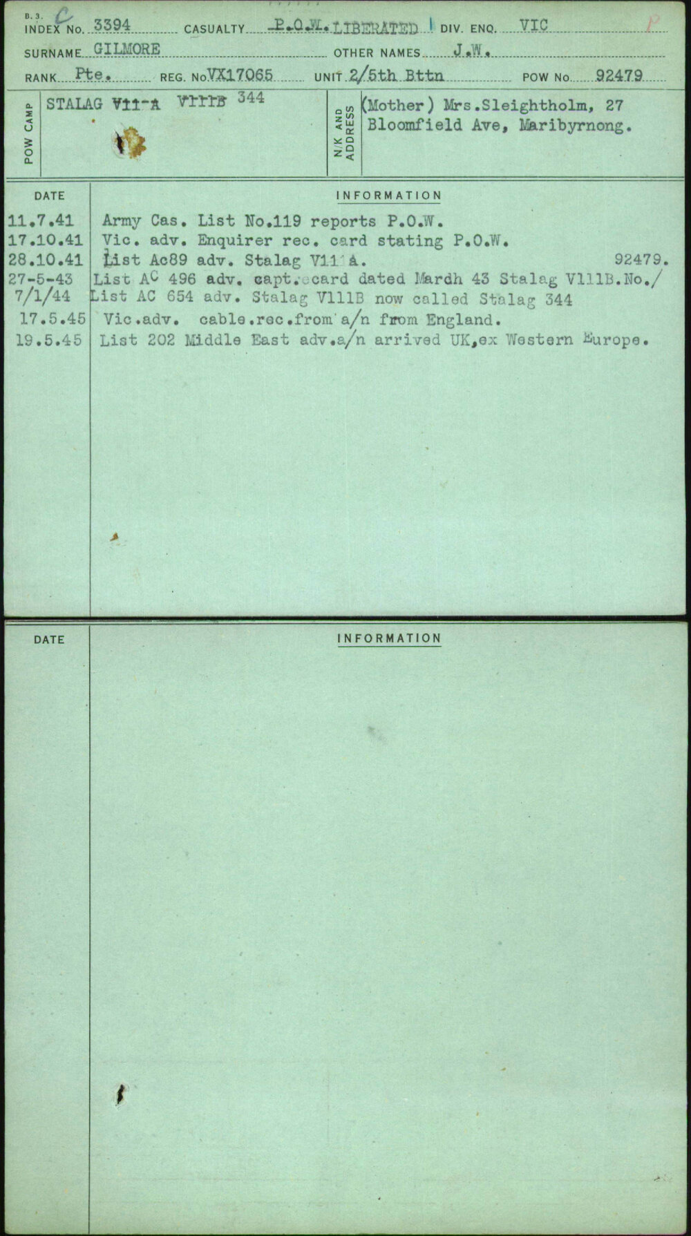 Gilmore, J W, VX17065