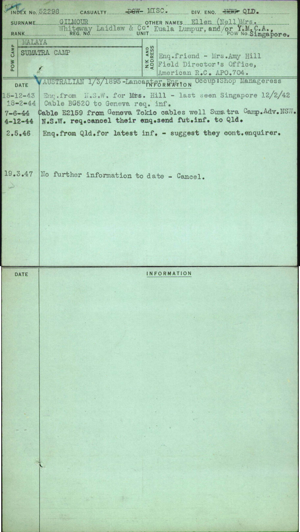 Gilmour, Ellen (Nell)Mrs, [No Service Number]