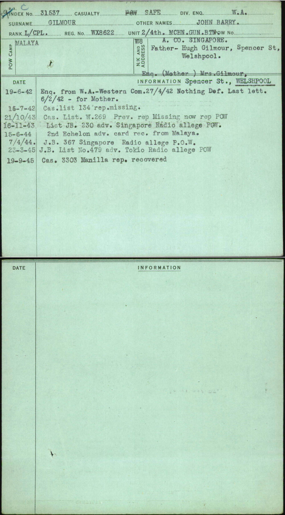 Gilmour, John Barry, WX8622