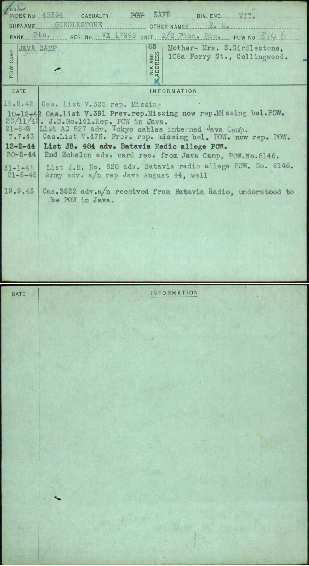 Girdlestone, R H, VX17992