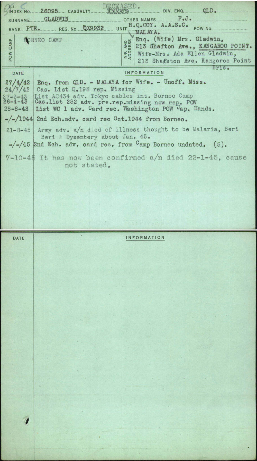 Gladwin, F J, QX9932