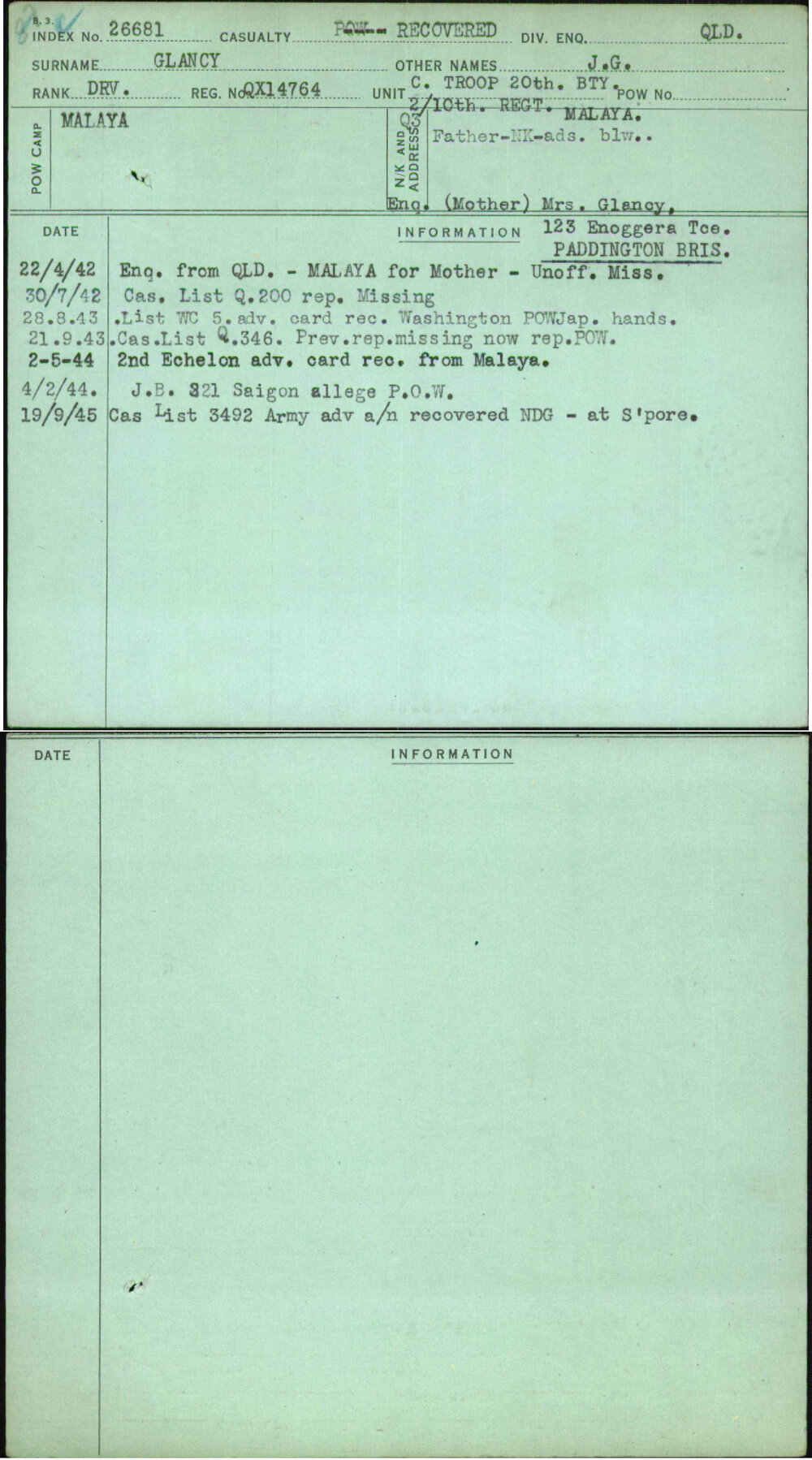 Glancy, J G, QX14764