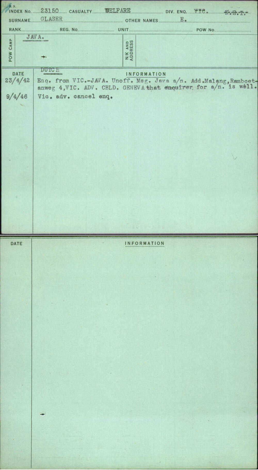 Glaser, E, [No Service Number]